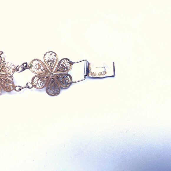 Vintage Mexican Silver Filigree Chrysanthemum Link Bracelet—1940-60s—EUC - Picture 7 of 8